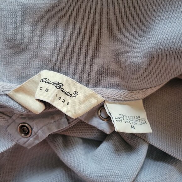 Eddie Bauer Women's Medium Gray Cotton Button-Up Mock Neck Short Sleeve Shirt - Picture 4 of 4